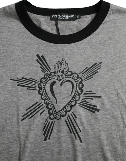 Gray Sacred Heart Cotton Crew Neck T-shirt