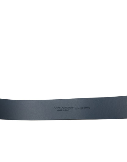 Blue Leather Silver Logo Metal Buckle Belt