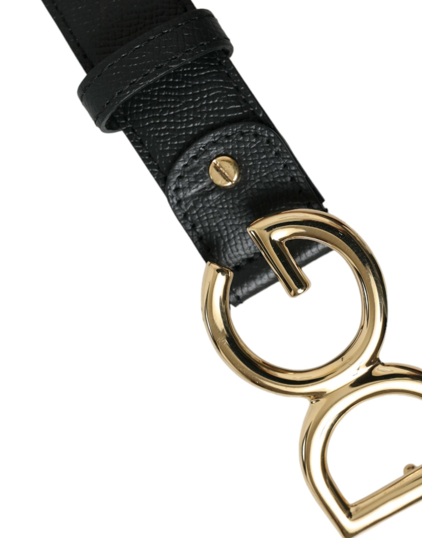 Black Calf Leather Gold DG Logo Buckle Belt