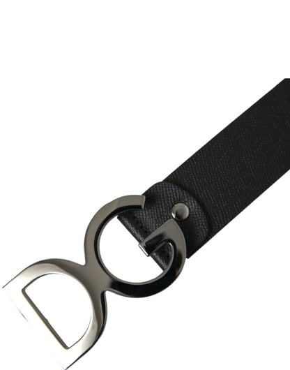 Black Leather Silver Logo Metal Buckle Belt