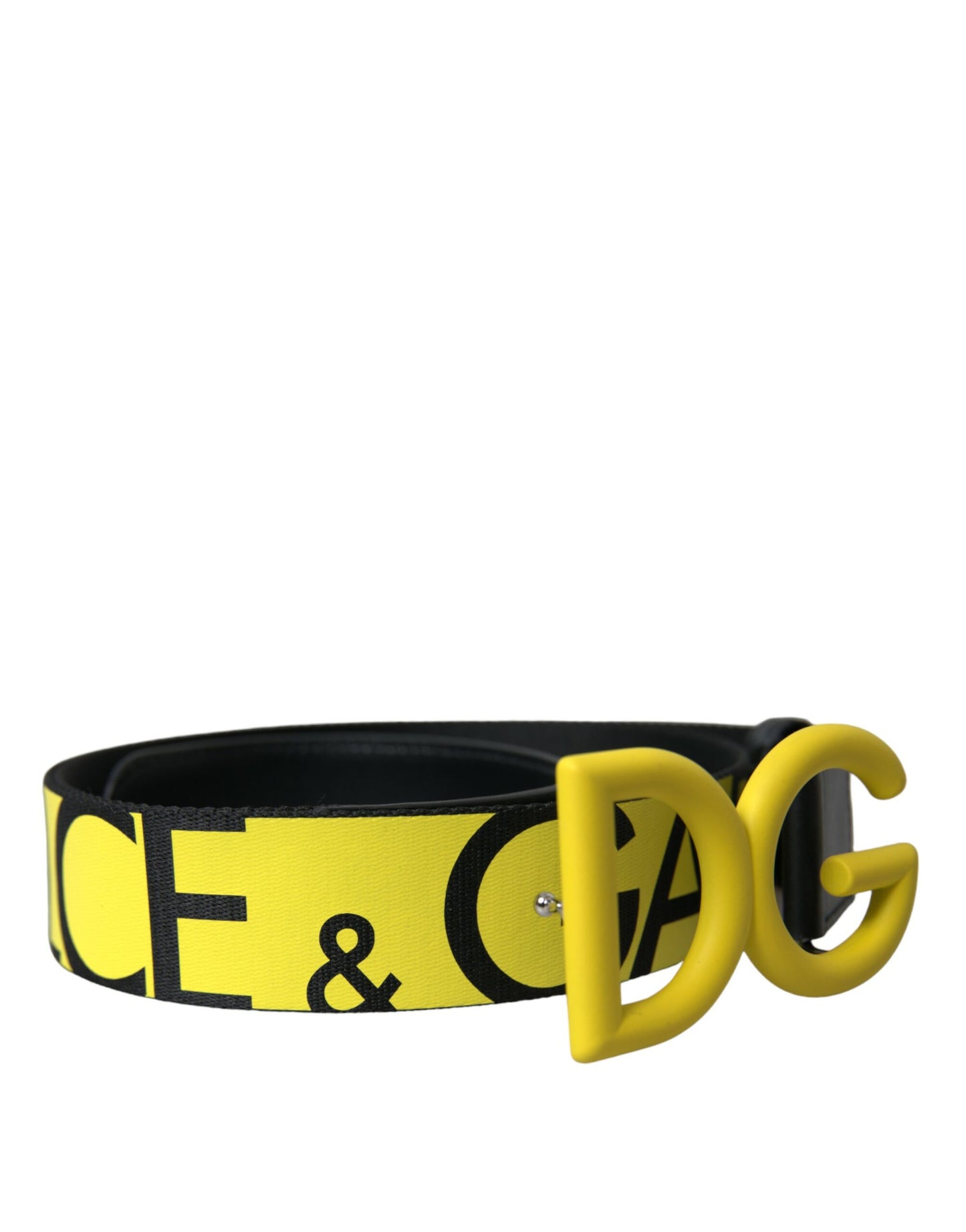 Yellow Nylon Logo Print Metal Buckle Belt