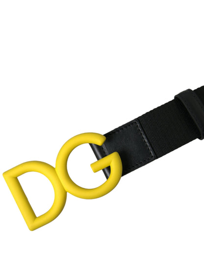 Yellow Nylon Logo Print Metal Buckle Belt