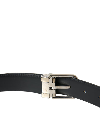 Black Calf Leather Silver Metal Buckle Belt