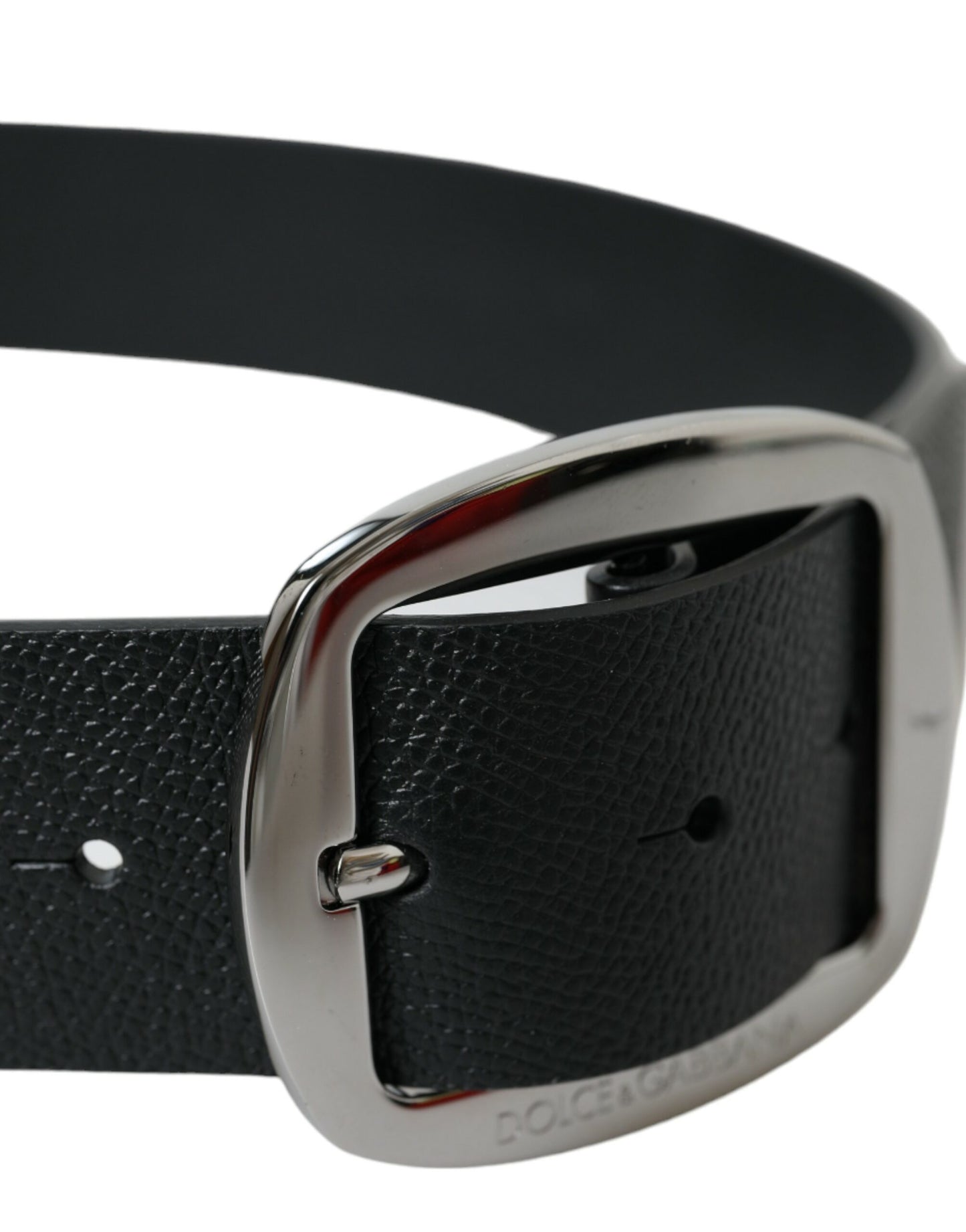 Black Calf Leather Silver Metal Buckle Belt