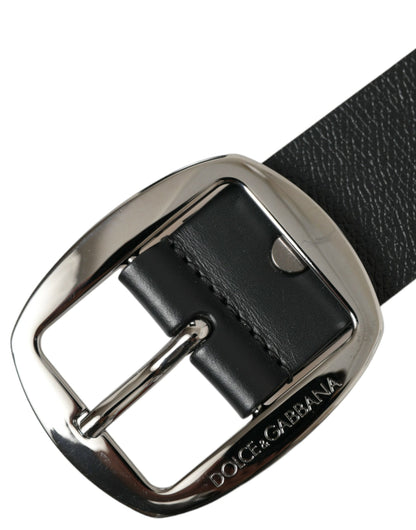 Black Calf Leather Silver Metal Buckle Belt