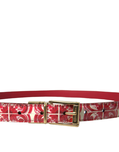 Red Sicily Leather Gold Metal Buckle Belt