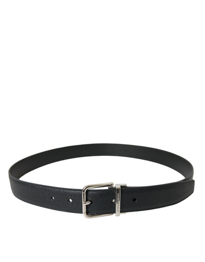 Black Calf Leather Silver Metal Buckle Belt