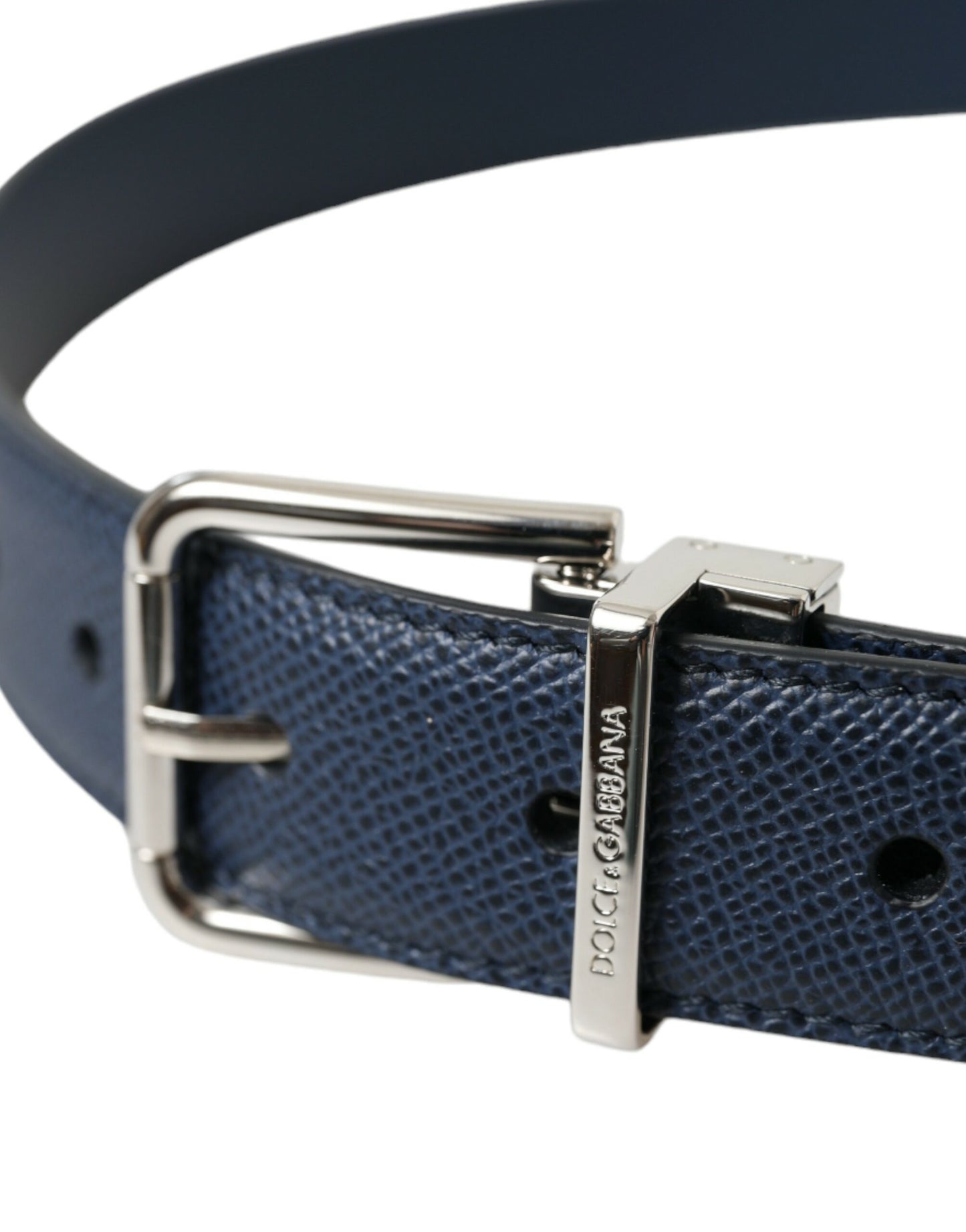 Navy Blue Leather Silver Metal Buckle Belt