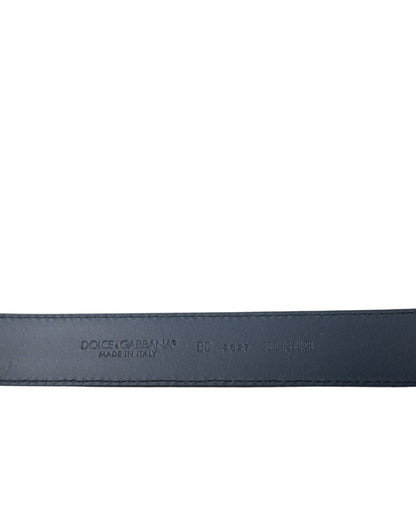 Navy Blue Leather Silver Metal Buckle Belt