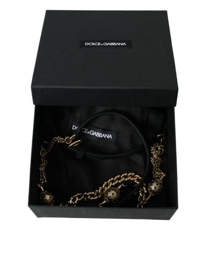 Black Suede Gold Chain Crystal Waist Belt