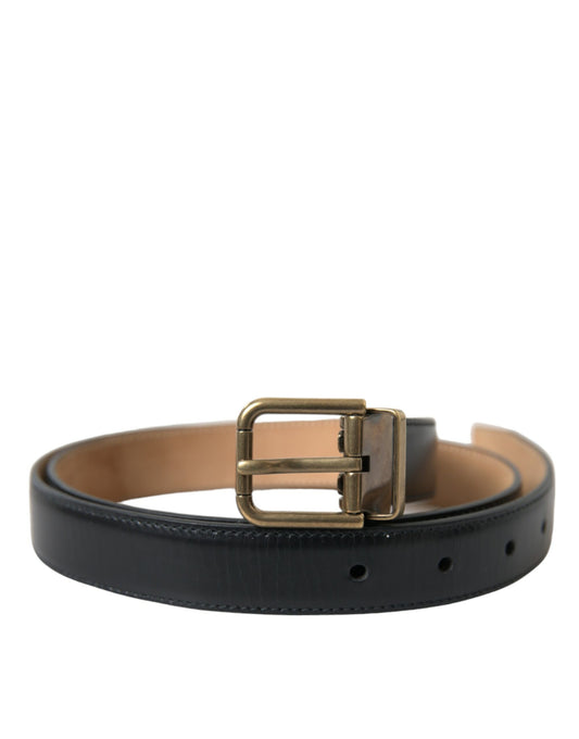 Black Calf Leather Gold Metal Buckle Belt