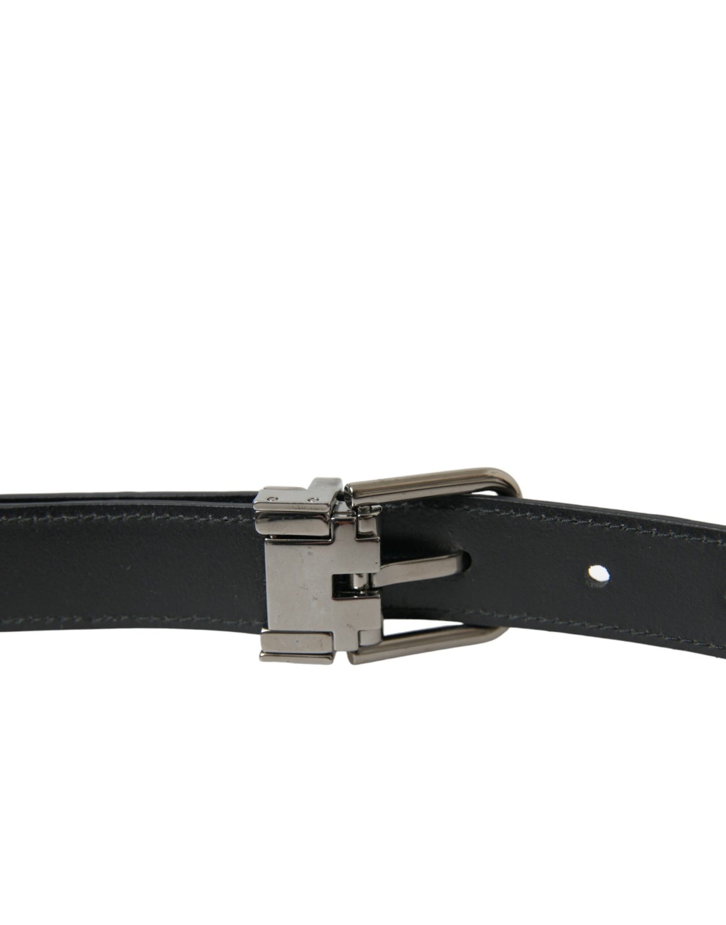 Black Leather Silver Metal Buckle Belt