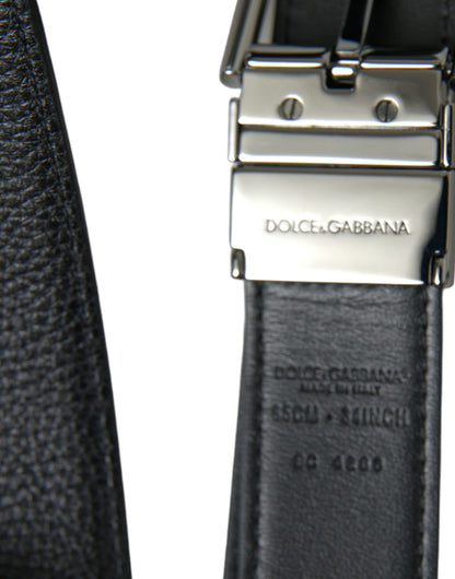 Black Leather Reversible Silver Buckle Belt