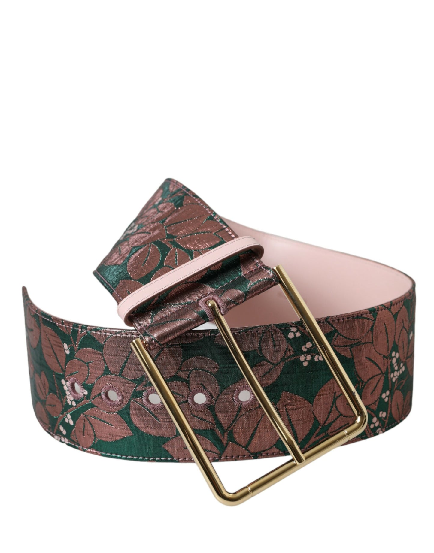 Multicolor Floral Jacquard Lurex Gold Buckle Belt