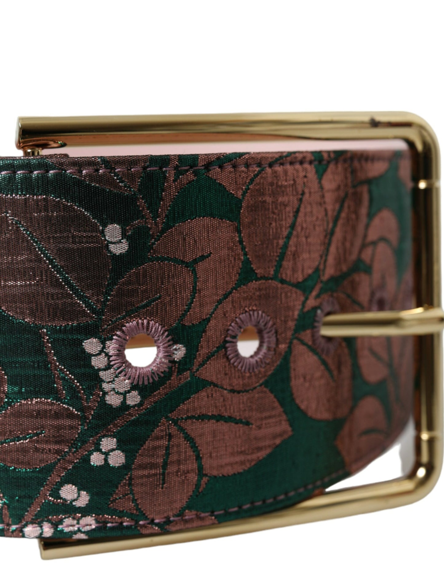 Multicolor Floral Jacquard Lurex Gold Buckle Belt