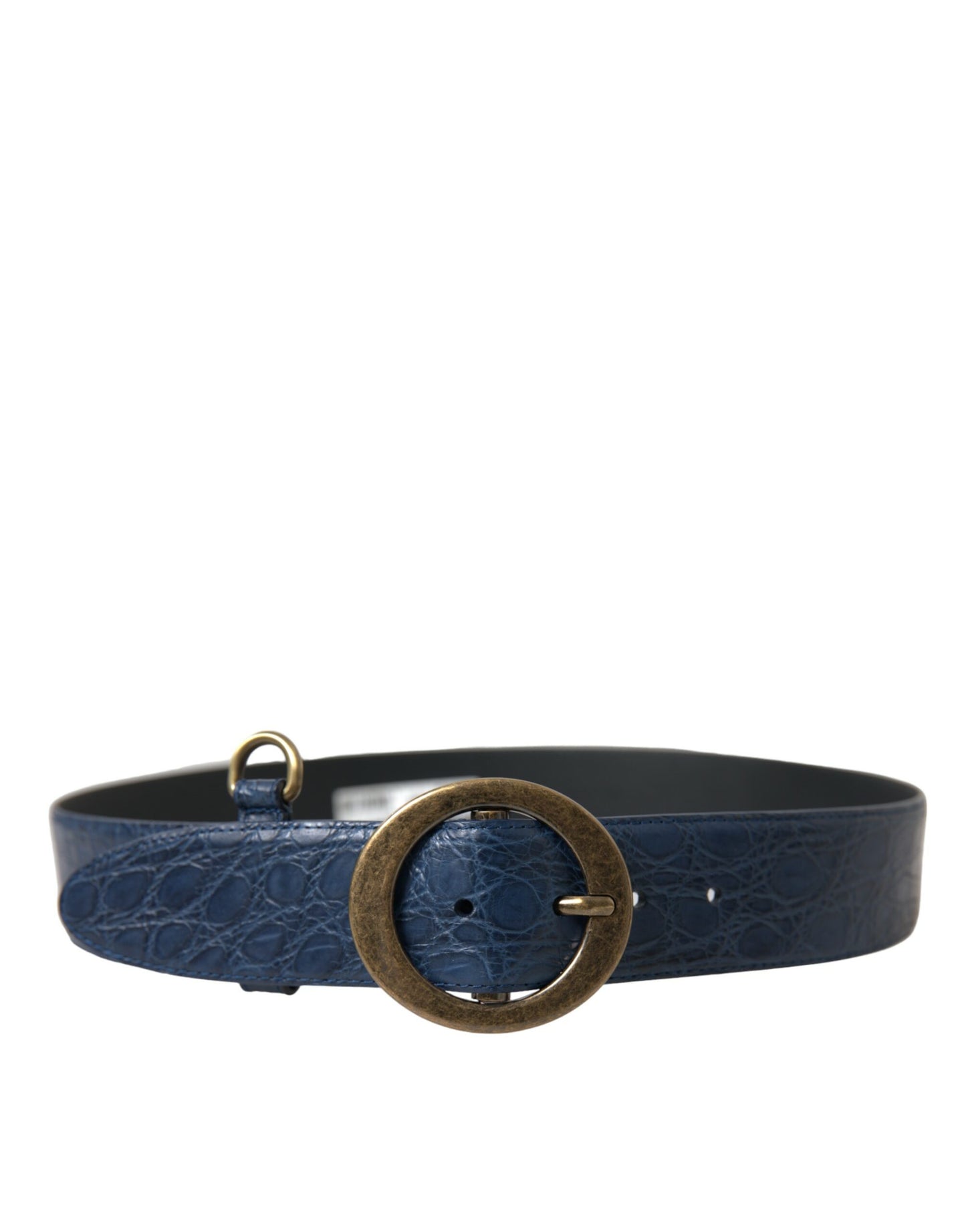 Blue Leather Gold Oval Buckle Wide Belt