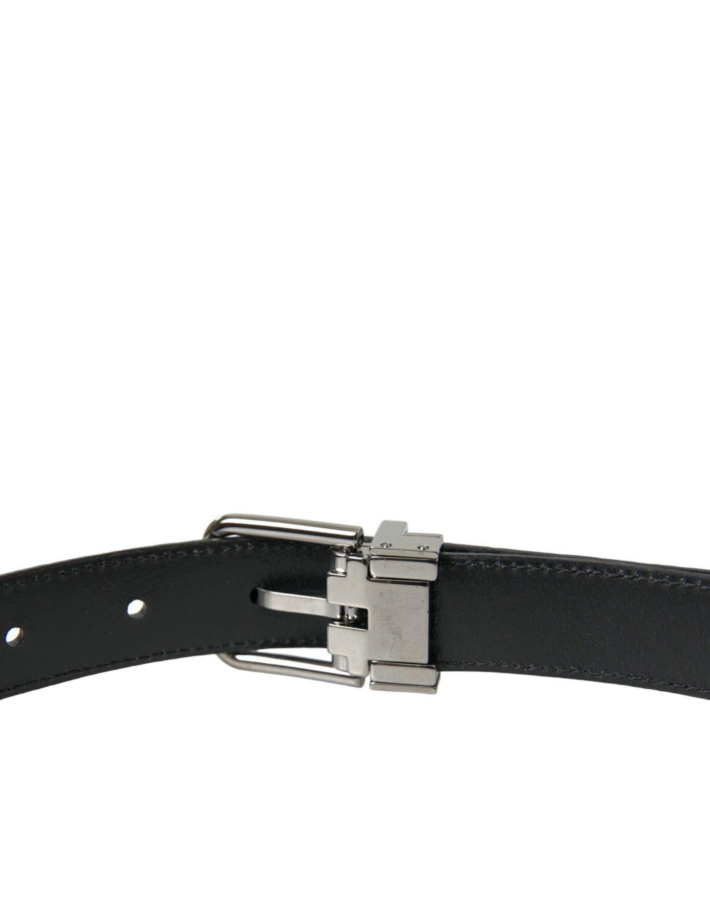 Black Leather Silver Metal Buckle Belt