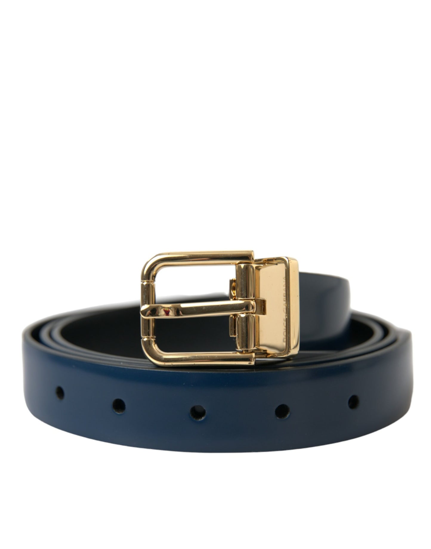 Blue Calf Leather Gold Metal Buckle Belt