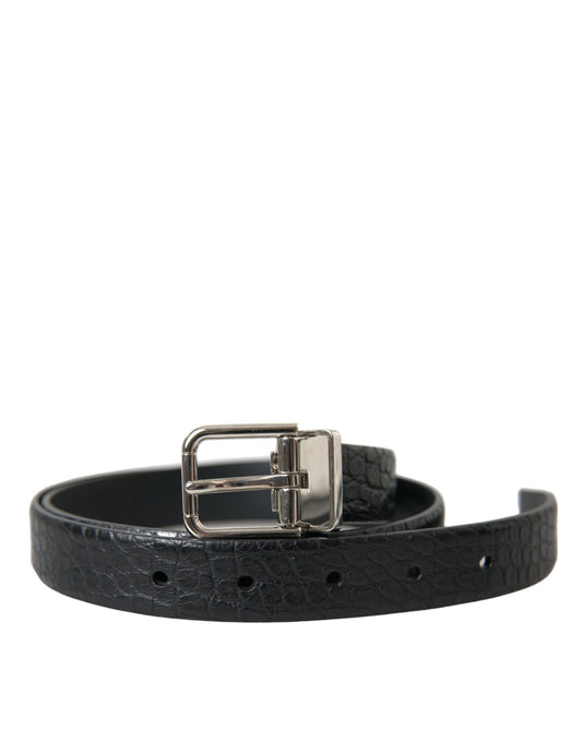 Black Alligator Leather Silver Buckle Belt