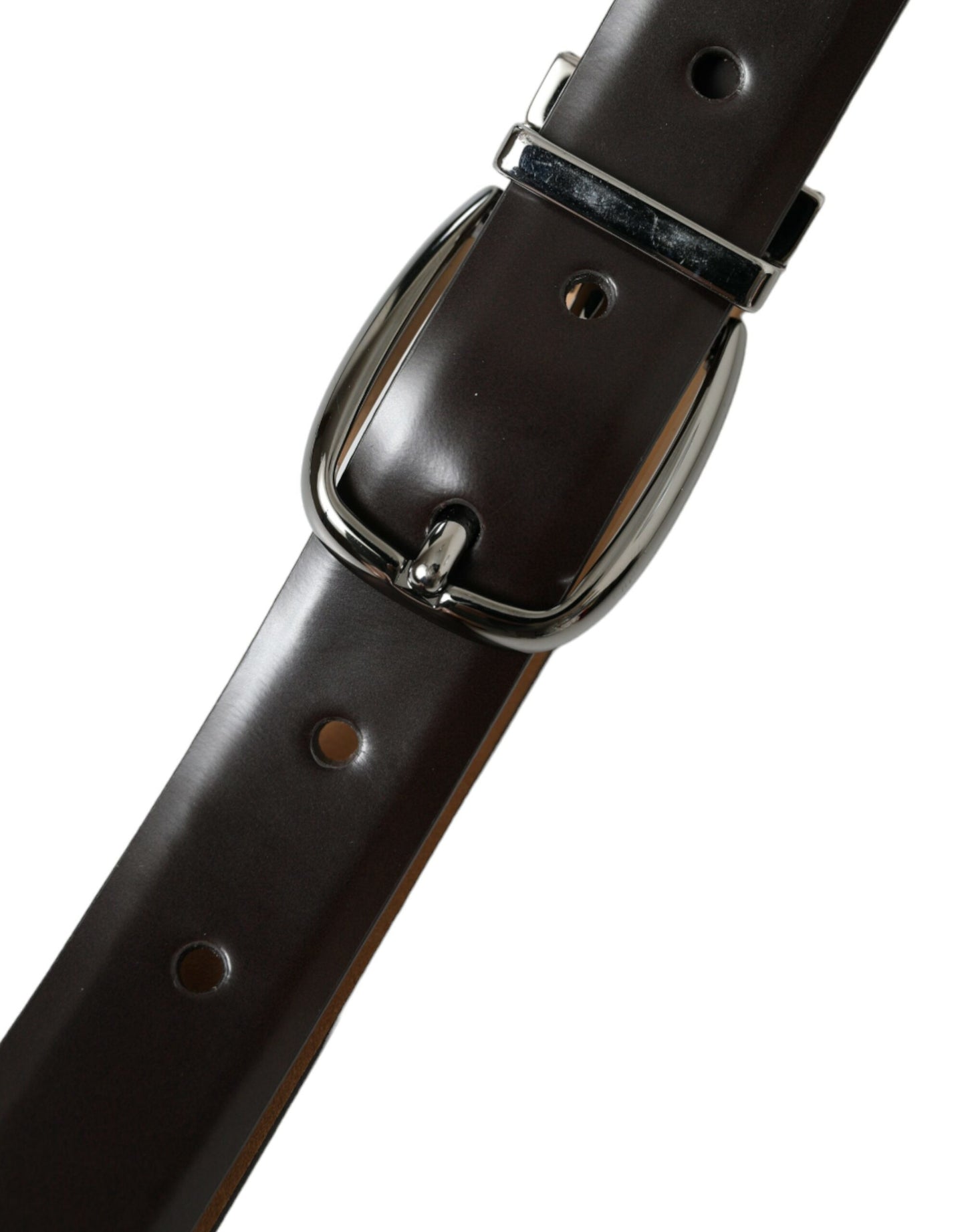 Dark Brown Leather Silver Metal Buckle Belt