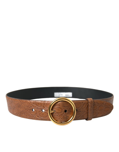 Brown Exotic Leather Round Buckle Belt