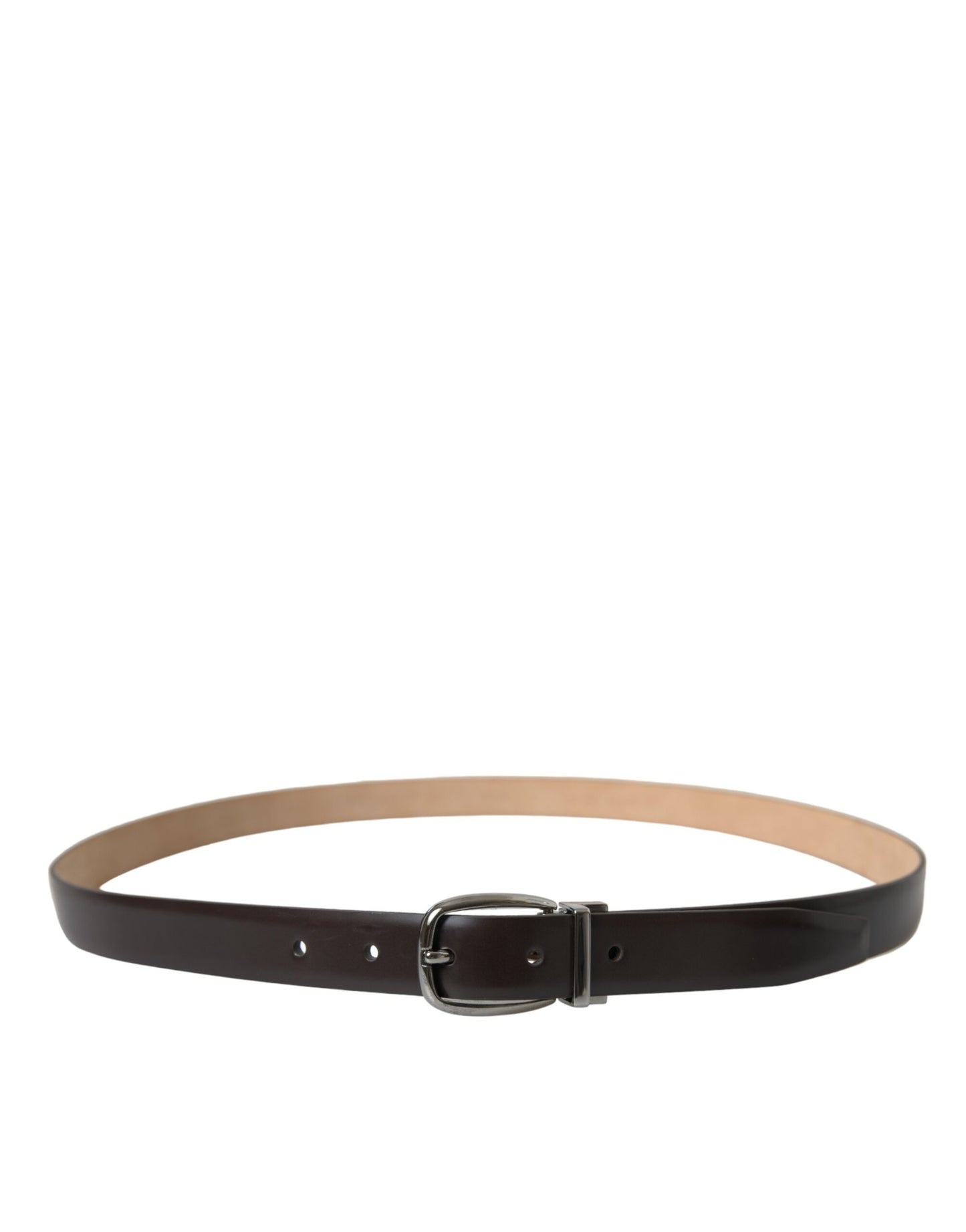 Dark Brown Leather Silver Metal Buckle Belt