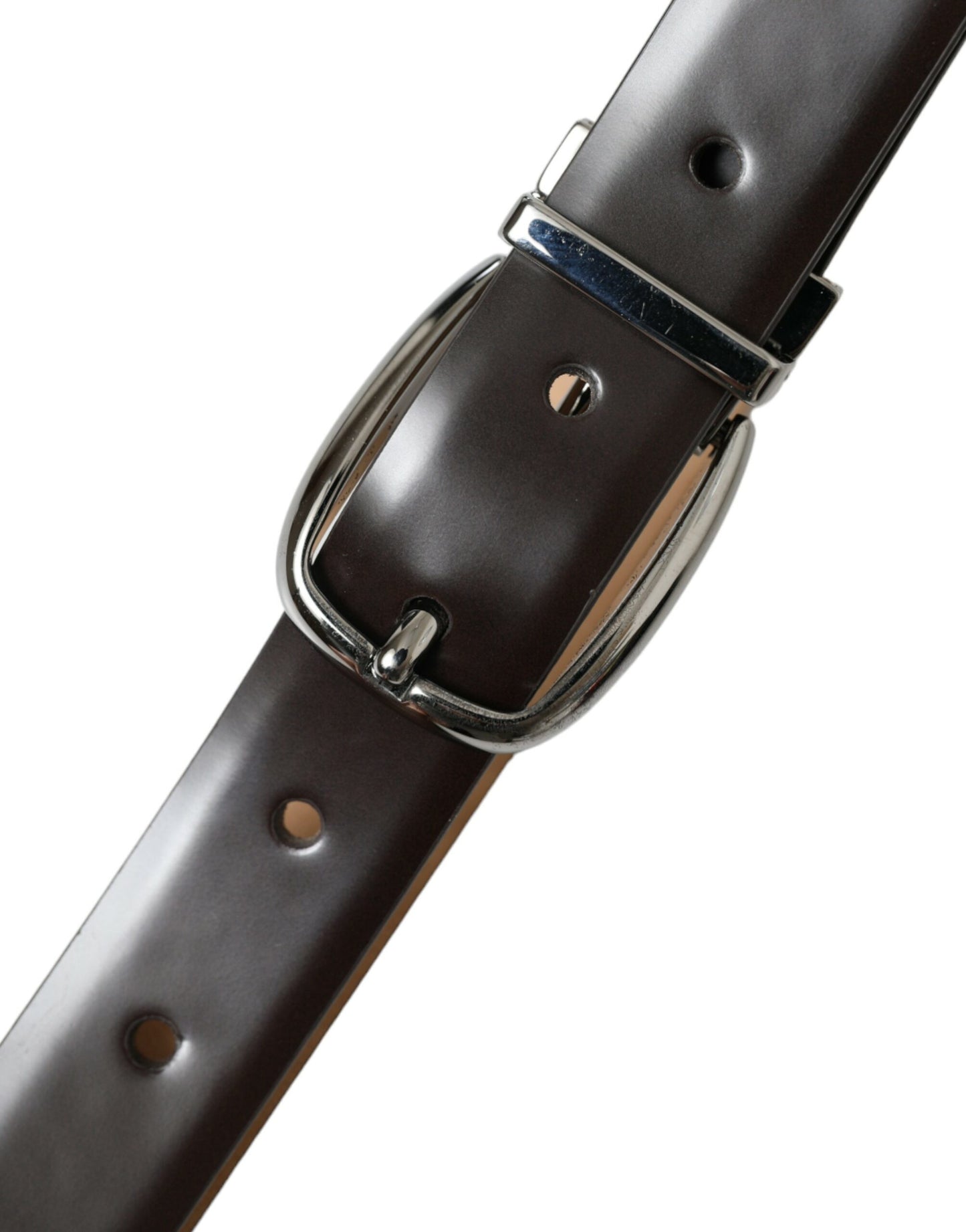 Dark Brown Leather Silver Metal Buckle Belt