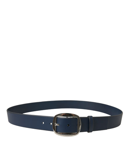 Blue Calf Leather Silver Metal Buckle Belt