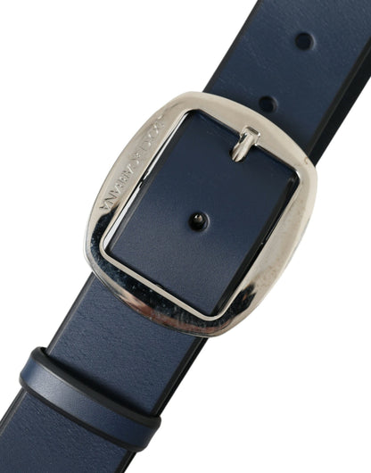 Blue Calf Leather Silver Metal Buckle Belt