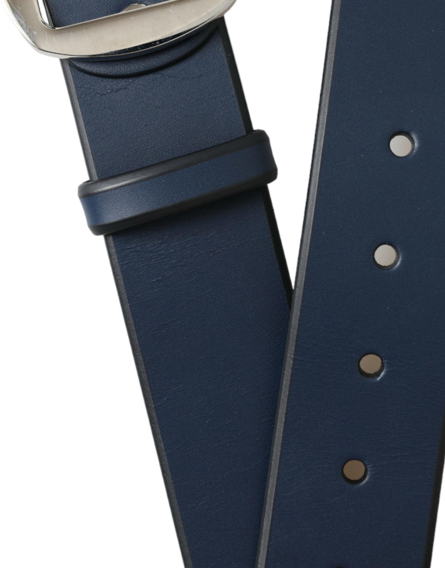 Blue Calf Leather Silver Metal Buckle Belt