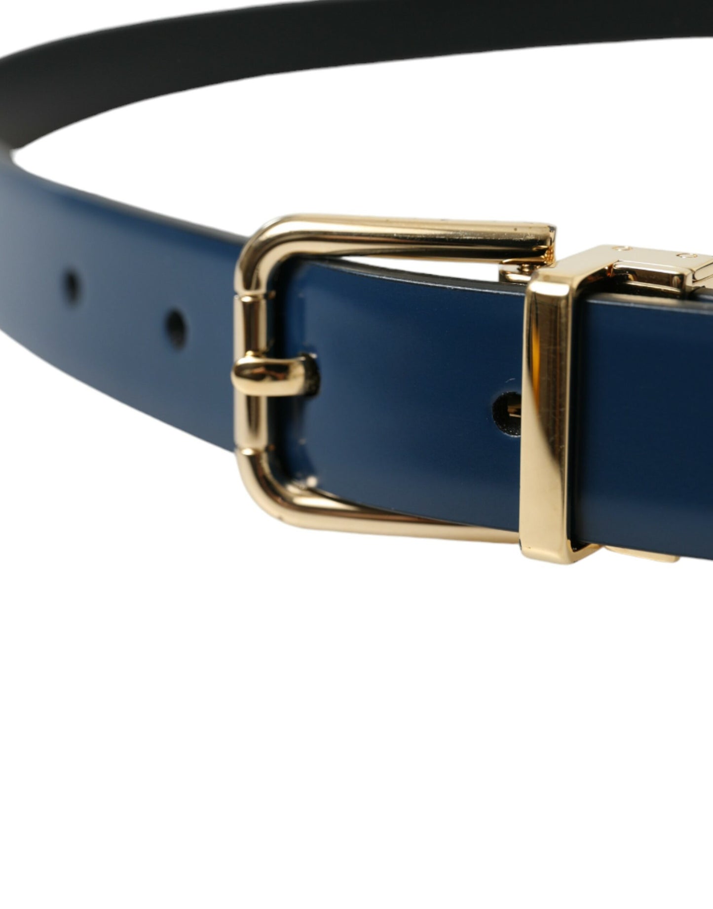 Blue Calf Leather Gold Metal Buckle Belt