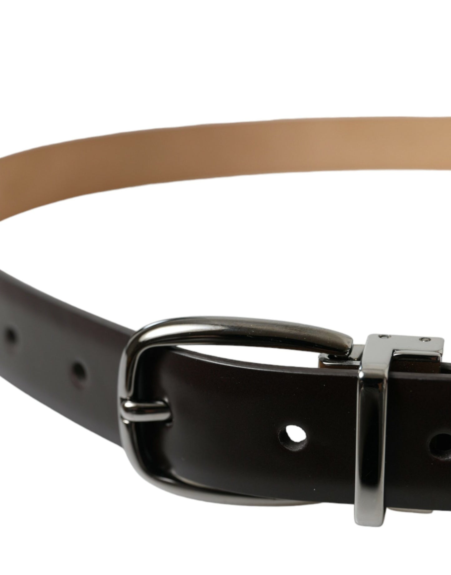 Dark Brown Leather Silver Metal Buckle Belt