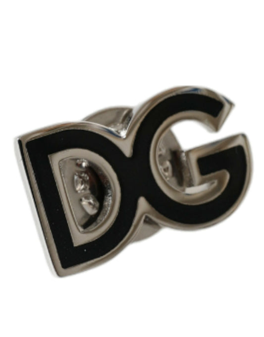 Black DG Logo Silver Tone Brass Pin Brooch