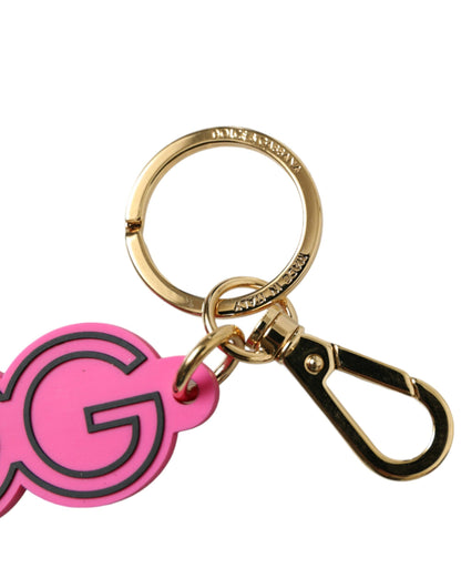 Pink Rubber Gold Tone Metal DG Logo Keyring Keychain