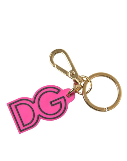 Pink Rubber Gold Tone Metal DG Logo Keyring Keychain