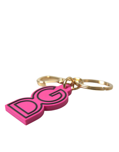 Pink Rubber Gold Tone Metal DG Logo Keyring Keychain