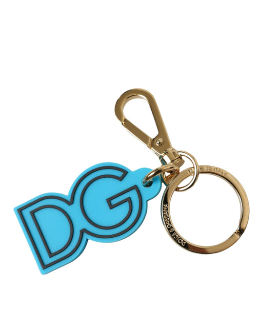 Blue Rubber Gold Tone Metal DG Logo Keyring Keychain