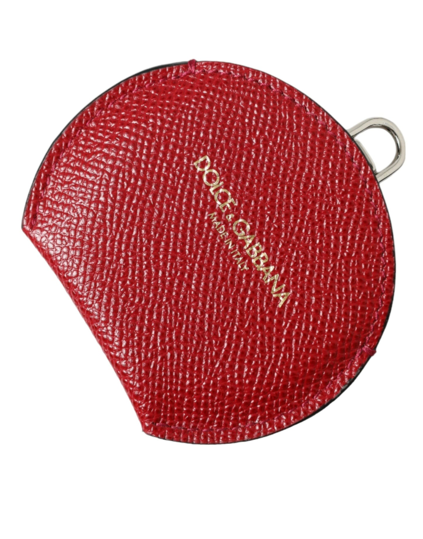 Red Calfskin Leather Round Logo Hand Mirror Holder