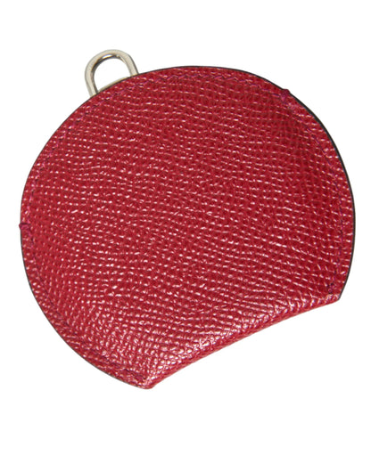 Red Calfskin Leather Round Logo Hand Mirror Holder