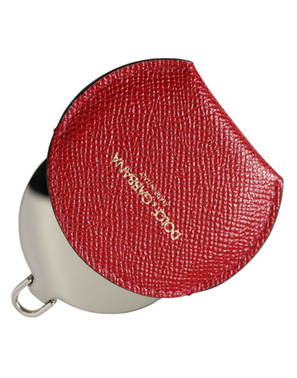 Red Calfskin Leather Round Logo Hand Mirror Holder