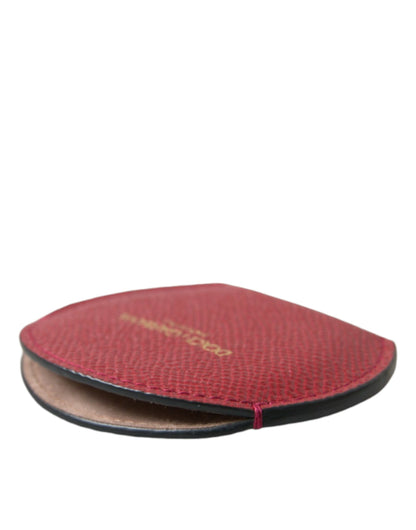 Red Calfskin Leather Round Logo Hand Mirror Holder