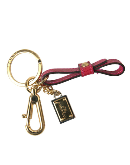 Red Calf Leather Gold Metal Logo Plaque Keyring Keychain