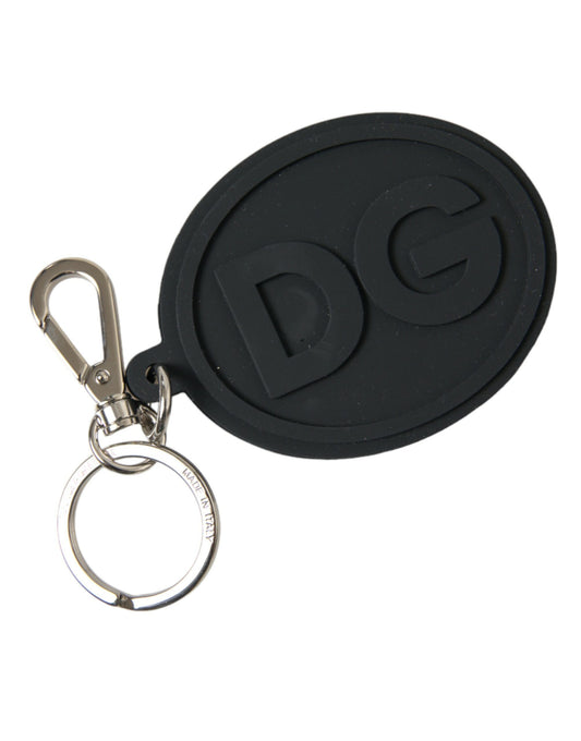 Black Rubber DG Logo Silver Brass Metal Keyring Keychain