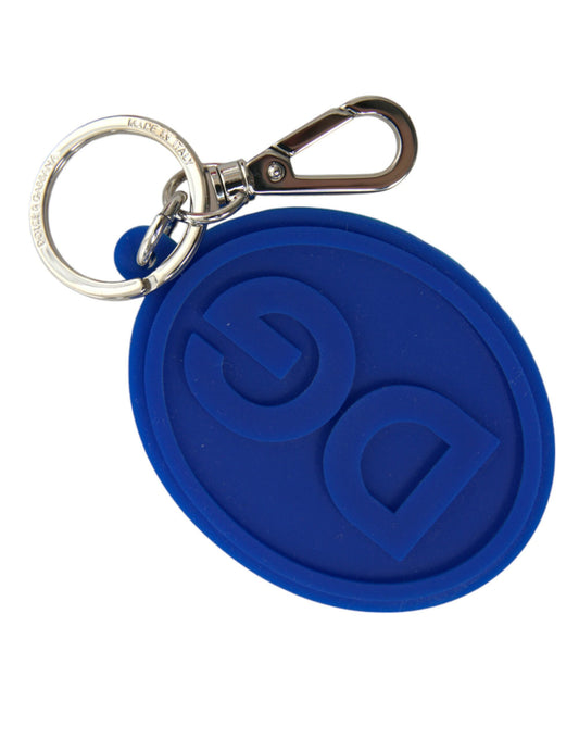 Blue Rubber DG Logo Silver Brass Metal Keyring Keychain