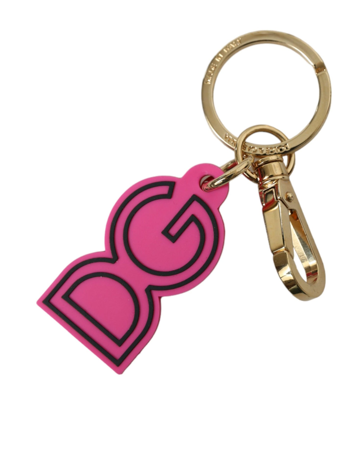 Pink Rubber Gold Tone Metal DG Logo Keyring Keychain