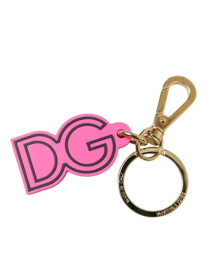 Pink Rubber Gold Tone Metal DG Logo Keyring Keychain