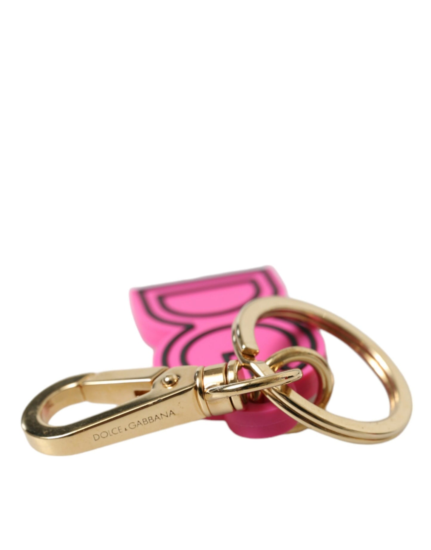 Pink Rubber Gold Tone Metal DG Logo Keyring Keychain