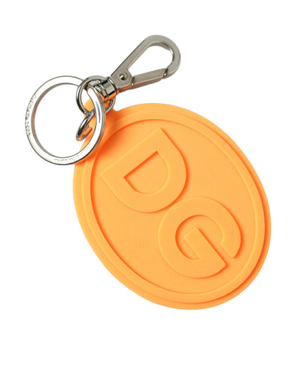 Orange Rubber DG Logo Silver Brass Metal Keyring Keychain