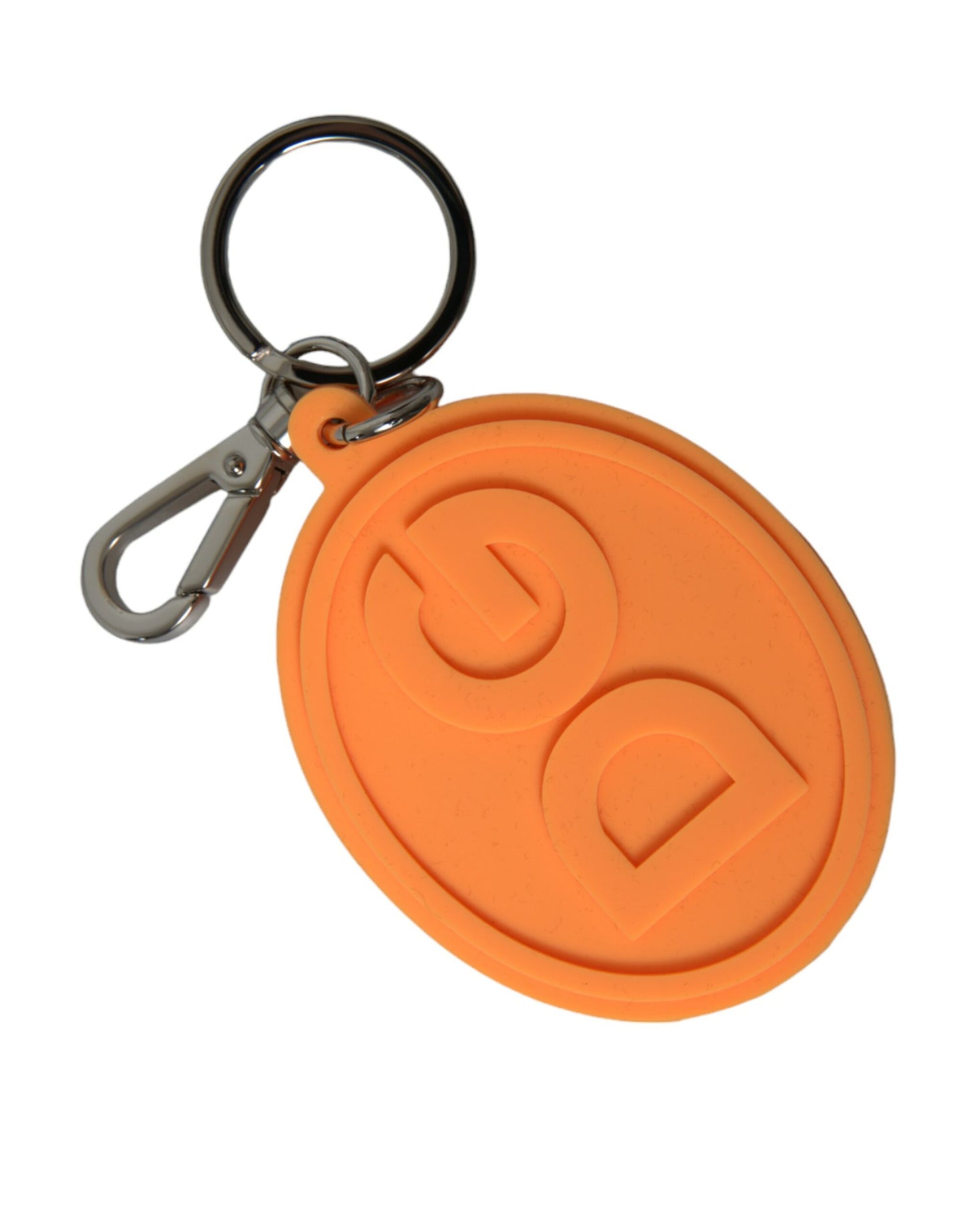 Orange Rubber DG Logo Silver Brass Metal Keyring Keychain