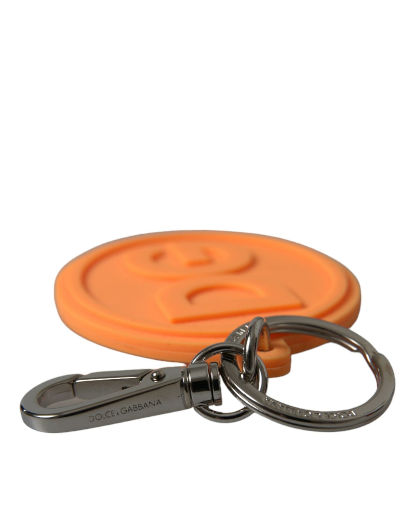 Orange Rubber DG Logo Silver Brass Metal Keyring Keychain